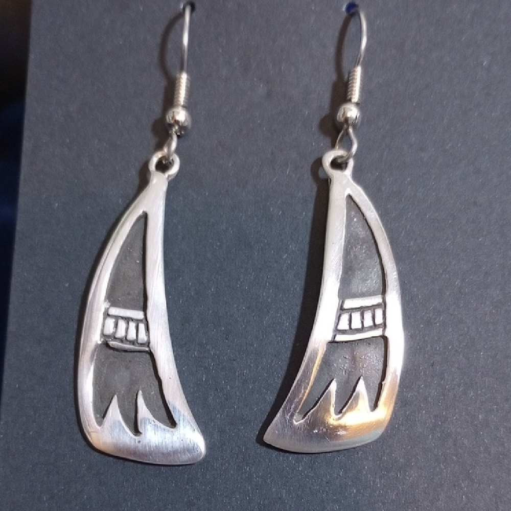 Sterling Silver Overlay Tribal Claw Design Dangle Earrings